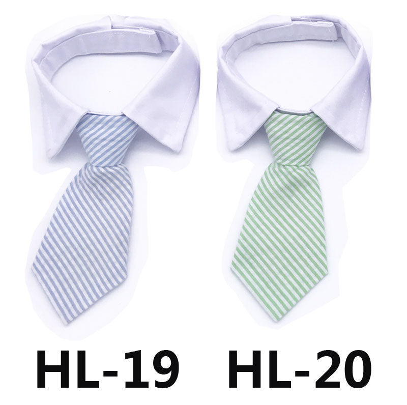 Pet dress-up tie for dogs and cats, blue and green striped neckties