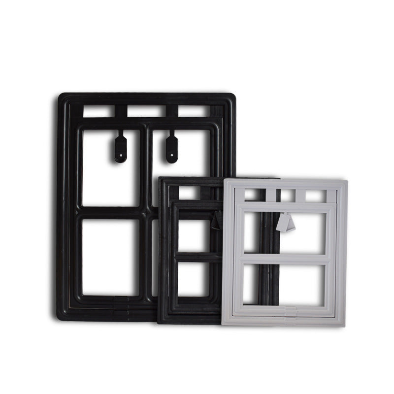 Pet screen door kit in black and white frames with flap supports