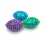 Bite-resistant rugby training ball dog toy set in purple, blue, and green