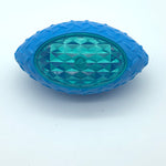 Blue bite-resistant rugby training ball dog toy with textured grip and diamond top