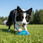 Blue bite-resistant rugby training ball dog toy on the grass