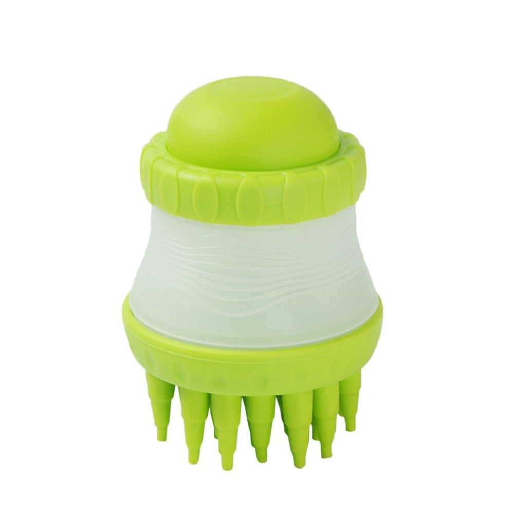 2-in-1 silicone pet washing brush with green top and white base