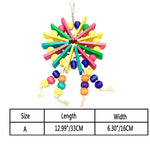 Parrot nibble toy: rainbow fan-style chew with dangling wooden bead strands