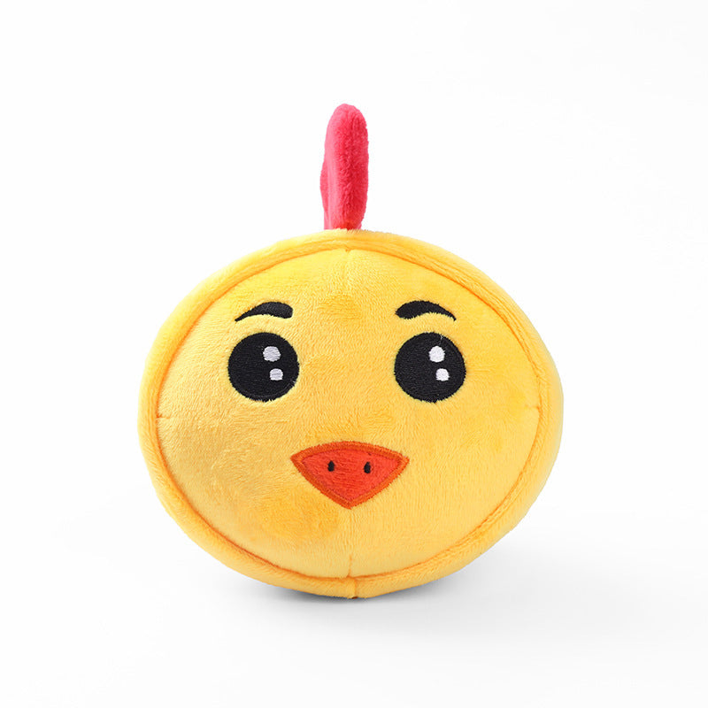 Yellow bird-faced bite-resistant teething plush toy with red beak and upright comb