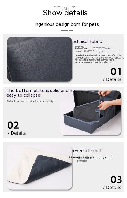 Multifunctional dog stairs fabric and reversible mat detail with side storage tray