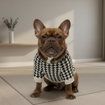 Dog casual polyester shirt, black-and-white houndstooth pattern with white cuffs