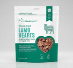 Freeze-dried lamb heart pet treat bag with heart-shaped window and lamb icon