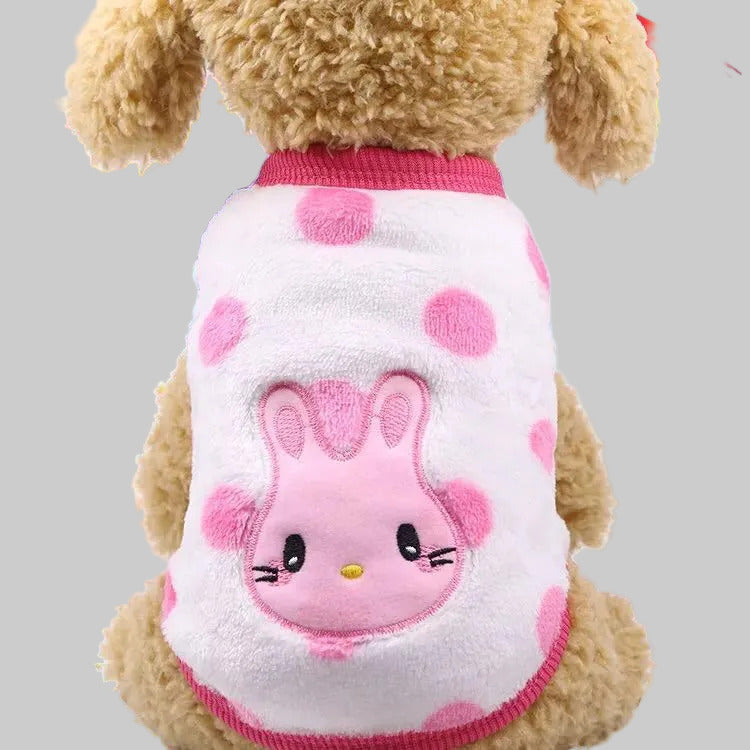Pet fleece vest in white with pink cat face and paw print accents