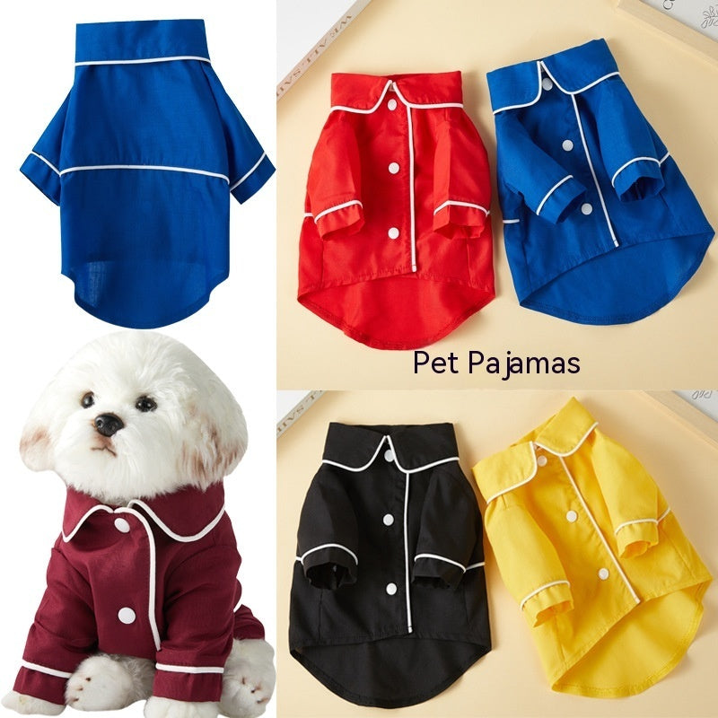 Assorted small pet dog jackets in blue, red, black, and yellow with button front