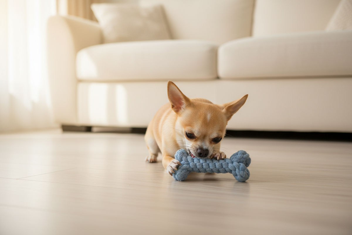 Blue crochet cotton rope bone chew toy for dogs, knotted rope texture