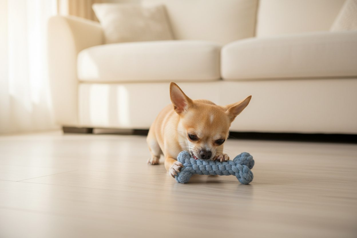 Blue crochet cotton rope bone chew toy for dogs, knotted rope texture