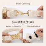 Cream knitted collar with detachable bowtie and reinforced gold metal buckle