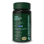Dog joint and muscle health supplement bottle with label and dosage info