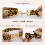 Velvet leopard collar and leash set with metal buckle and detachable bow tie