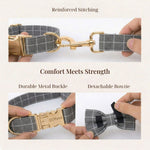 Graues Karomuster-Halsband-Design mit Metallverschluss und abnehmbarer Fliege