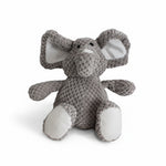 Gray elephant plush pet toy with crocheted texture, big ears, and soft legs