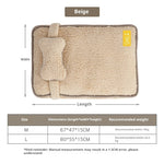 Beige plush pet sofa bed with attached bone-shaped bolster cushion, thick fleece