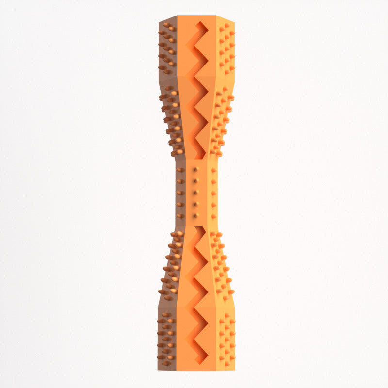 Vibrant orange ridged dog chew toy clip with zigzag bite ridges and raised nubs