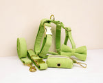 Apple green corduroy harness with matching leash and bow tie set