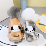 Pet dog two-leg sweater set, orange and black striped with panda face patch