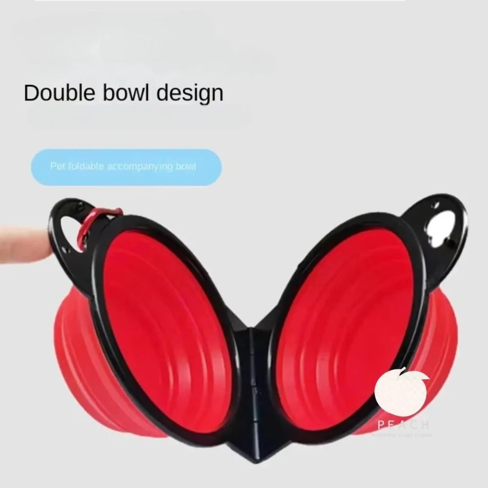 2-in-1 foldable dual pet bowl, red: two hinged dishes designed for food and water
