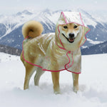 Waterproof pet raincoat for dogs, clear hooded poncho with pink trim and front closure