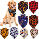 Pet tie-dye triangle scarf, black with orange Halloween symbols and web pattern