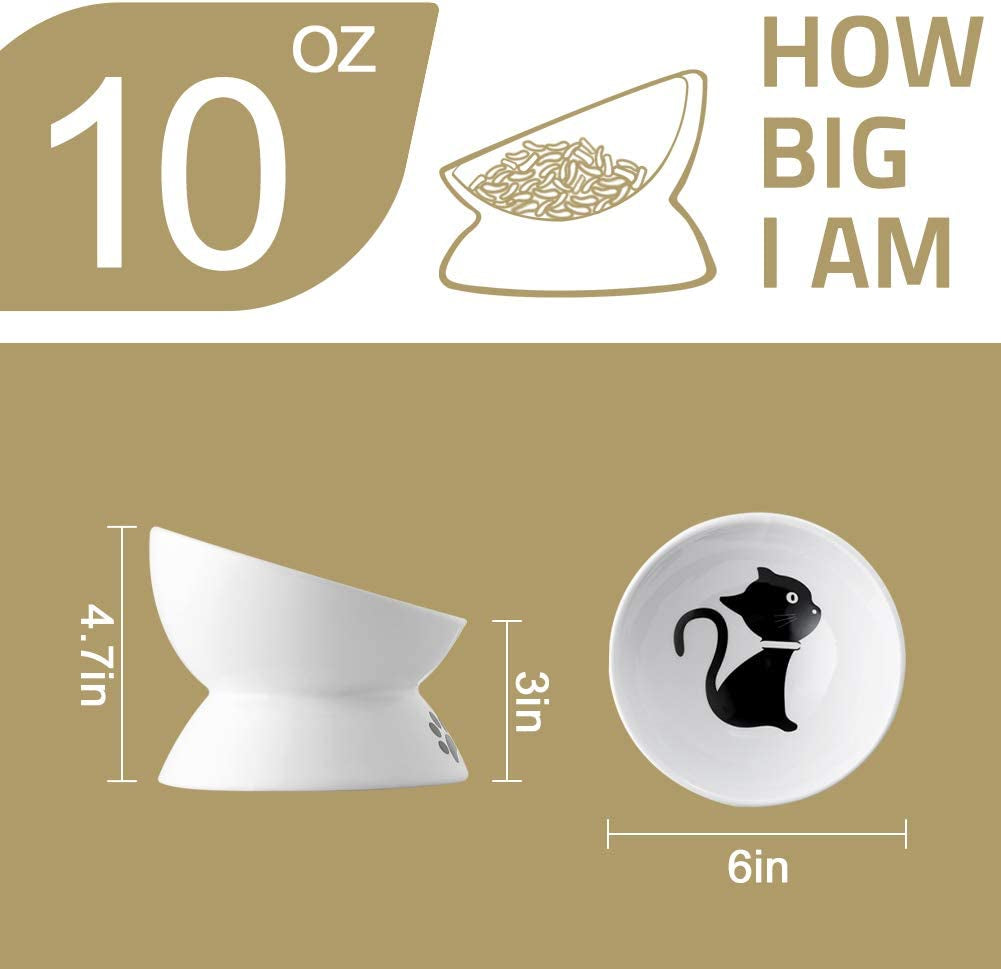 White illustration of a tilted ceramic cat bowl with black cat icon