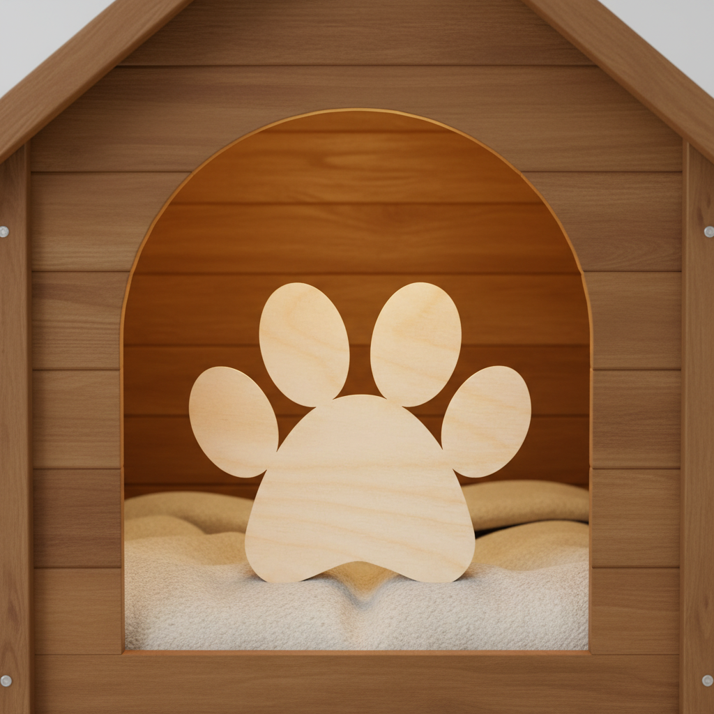 Unfinished wood paw print shape in light tan, smooth carved silhouette.