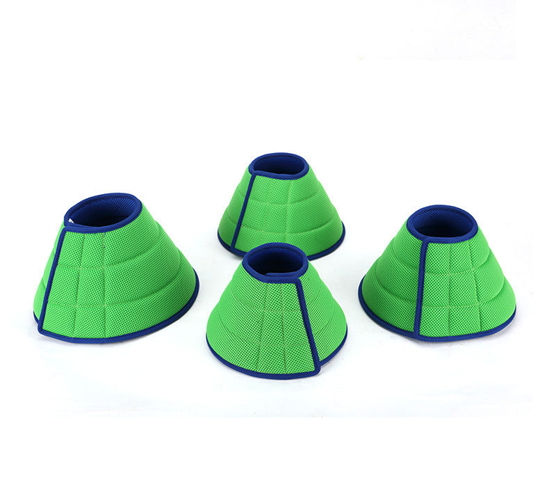 Soft recovery e-collar for dogs and cats, three green cones with blue trim