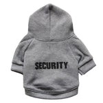 Gray fleece security pet sweater with hood and 'SECURITY' chest print