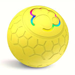 Yellow smart bouncing ball with multicolor paw graphic and raised hex texture