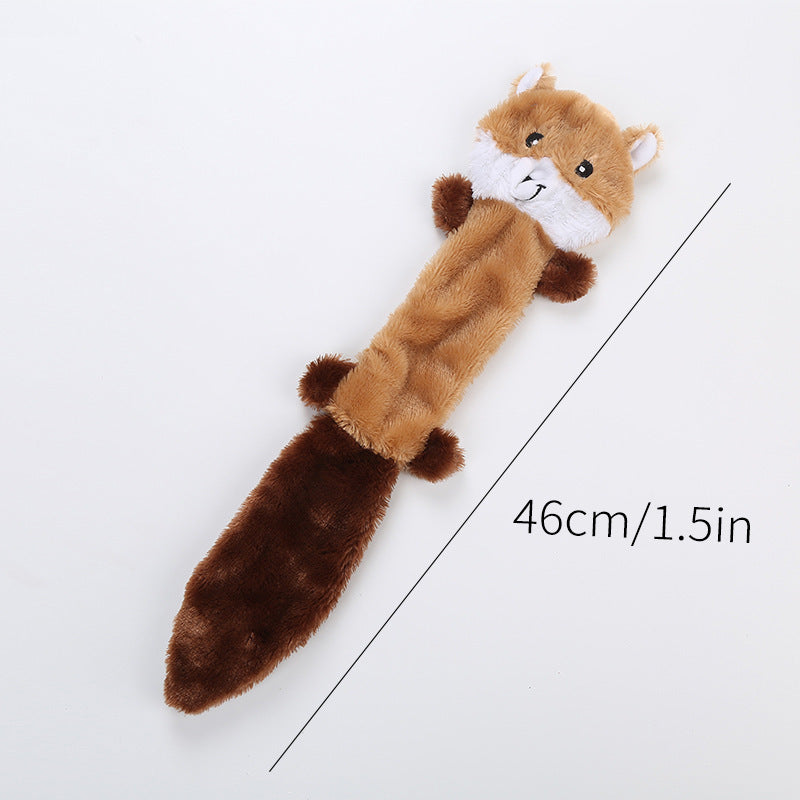 Brown animal plush squeaky pet toy with light face and 46 cm length
