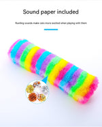 Rainbow long plush cat pillow toy with multicolor striped rainbow body