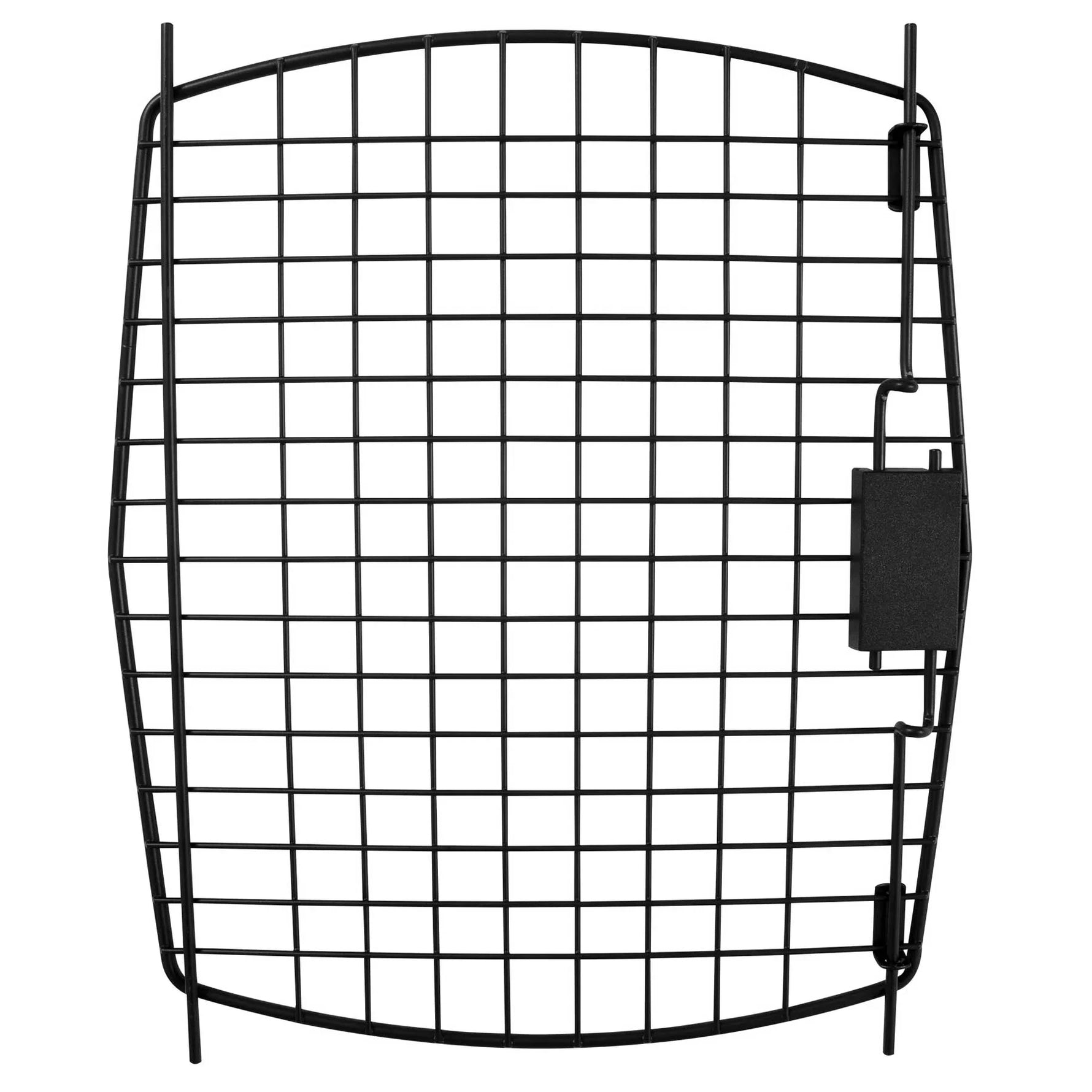 Black metal pet kennel replacement door with wire grid bars and side latch