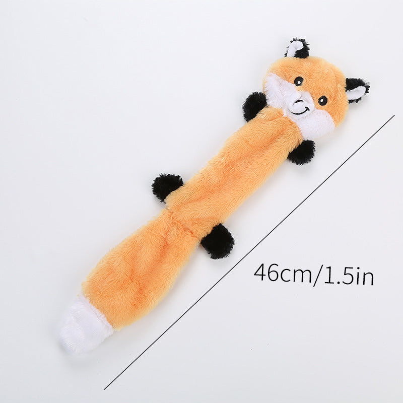 Orange animal plush squeaky pet toy, black accents and 46 cm length