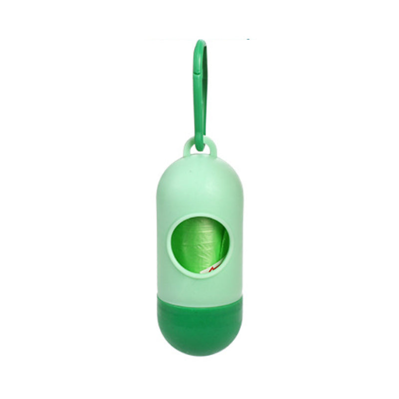 Dog poop bag dispenser, green and mint clip-on holder with open bag slot