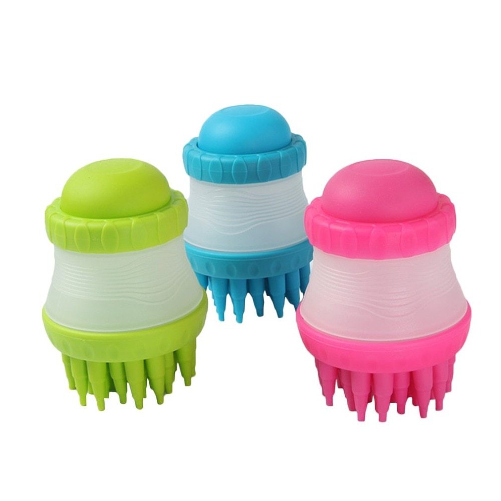 2-in-1 silicone pet washing brushes set: green, blue, and pink