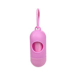 Dog poop bag dispenser, pink clip-on holder with open bag slot
