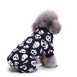 Black dog costume with white skull pattern and matching hood