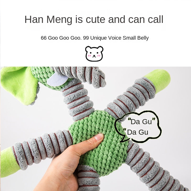 Green plush elephant sound toy with gray ribbed legs and curled trunk