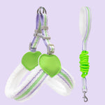 Green heart chest dog harness vest with breathable straps and coiled walking leash