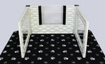 Front view of windowed add-on room insert with black paw-print mat