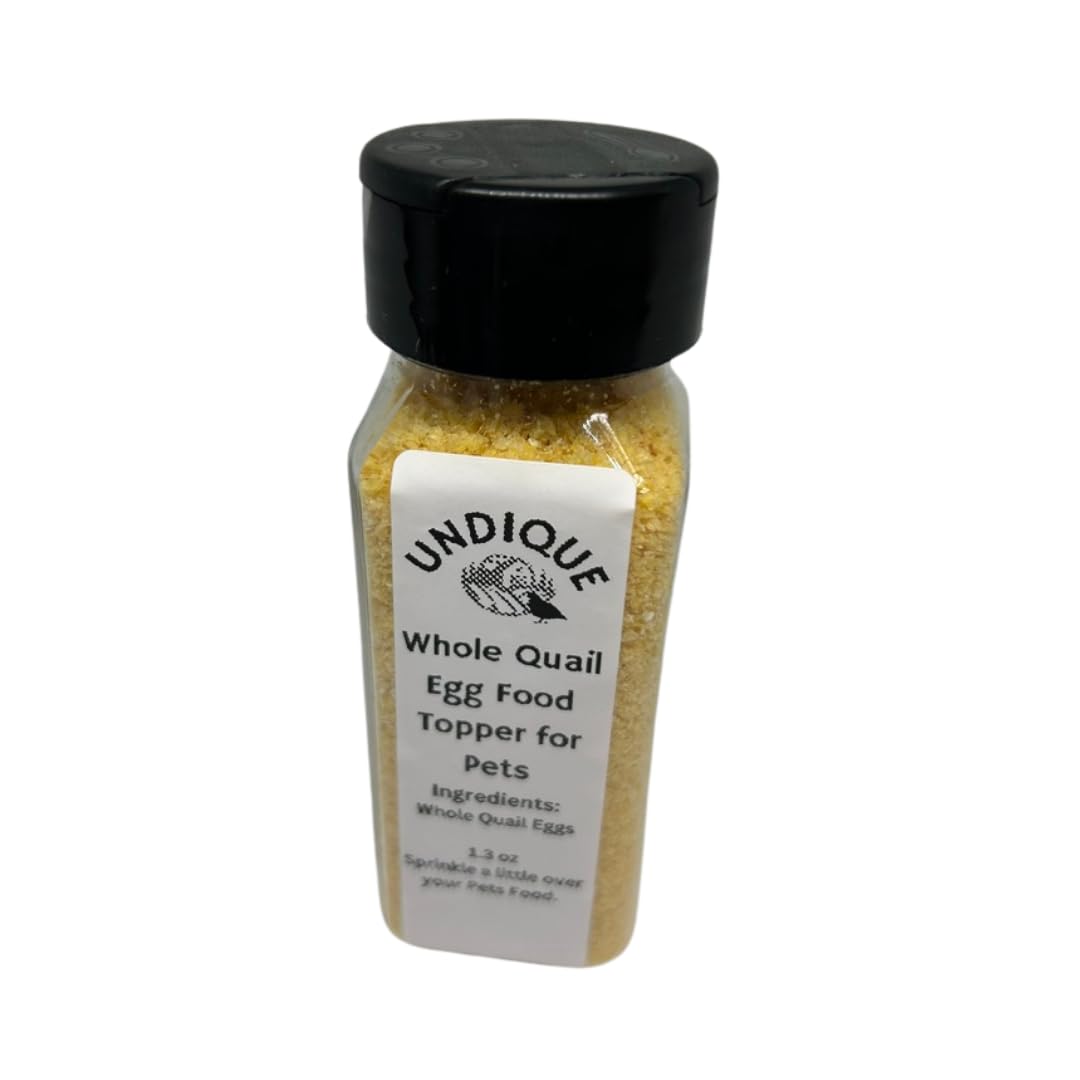 Quail egg food topper bottle with black cap and front label