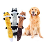 Animal-shaped plush squeaky pet toy set, four long designs in yellow, gray, brown, white