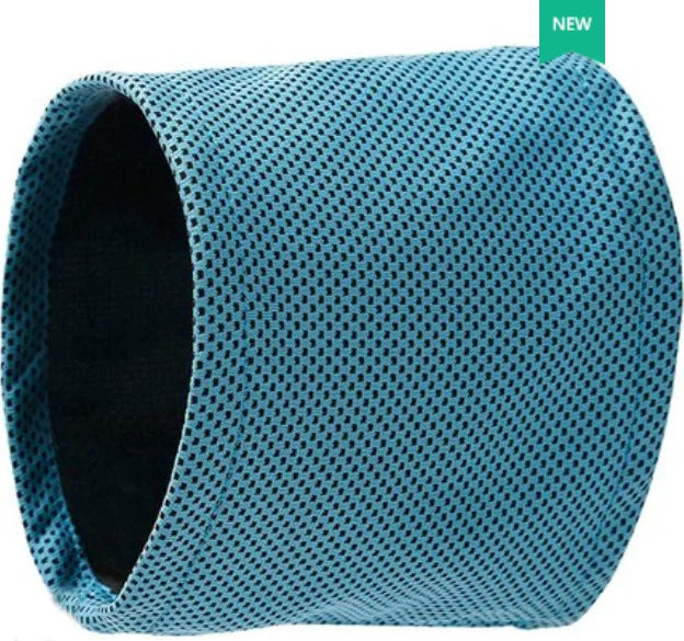 Turquoise mesh cooling bandana tube with open neck edge