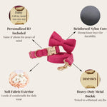 Pink corduroy collar set with bow tie and matching leash and harness