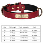 Red and black PU leather dog collar with engraved ID tag reading COCO