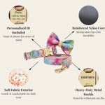 Pet bowtie and collar accessory set with rainbow watercolor print and metal buckle