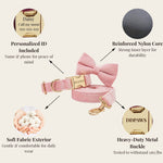 Pink velvet bowtie collar set with reinforced buckle and soft fabric